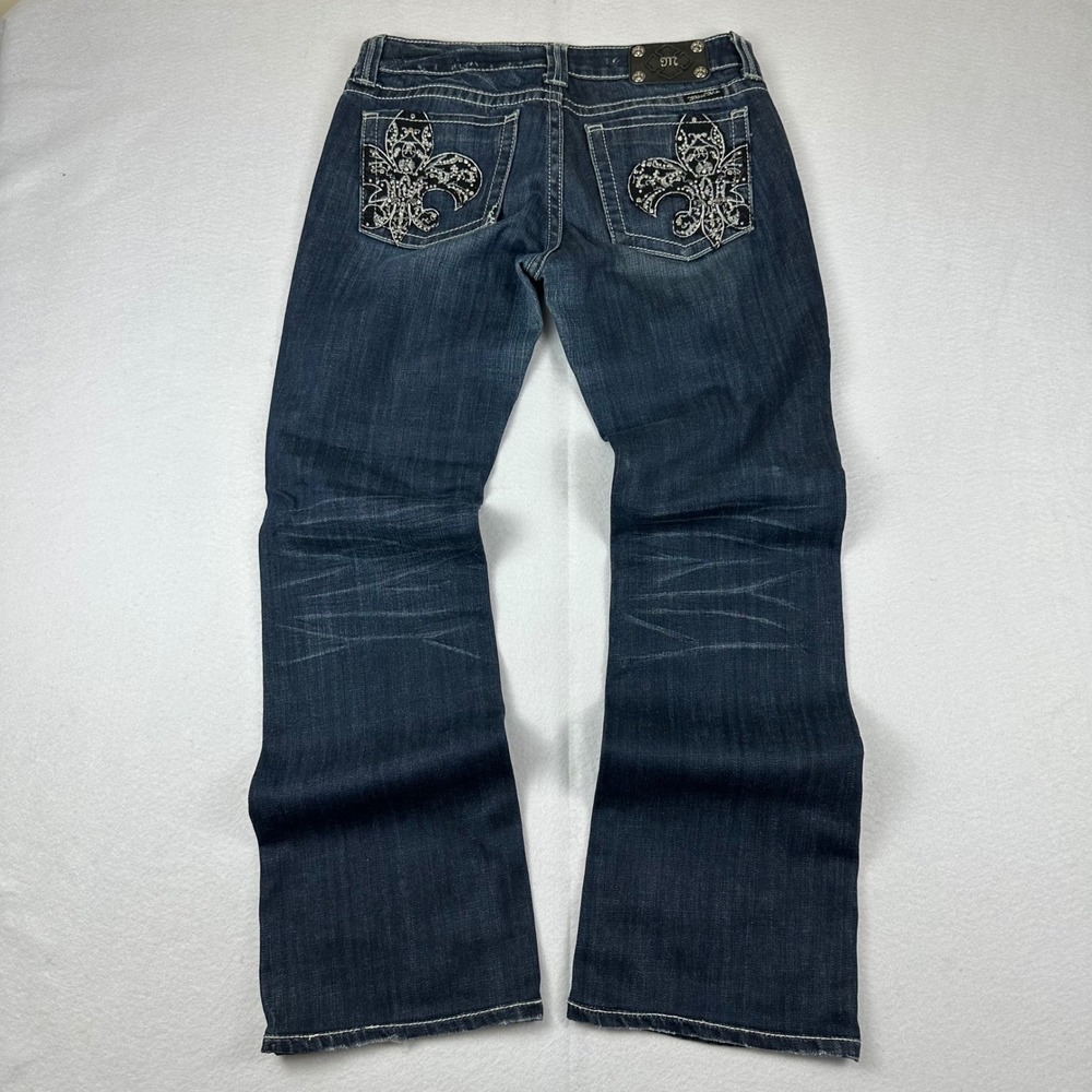 Y2K Miss Me Bootcut Jeans Dark Wash Fleur De Lis Embellished Size 31